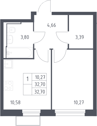 1-комн., 32.7 м², 10/24 этаж, ЖК «Квартал Строгино»