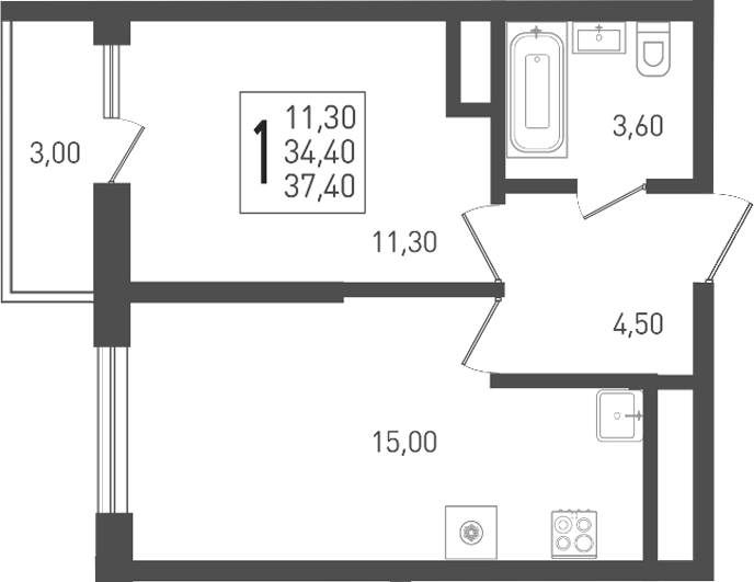 1-комн. квартира, 34.4 м² в ЖК ЖК «Кубанская Крепость» — фото 3