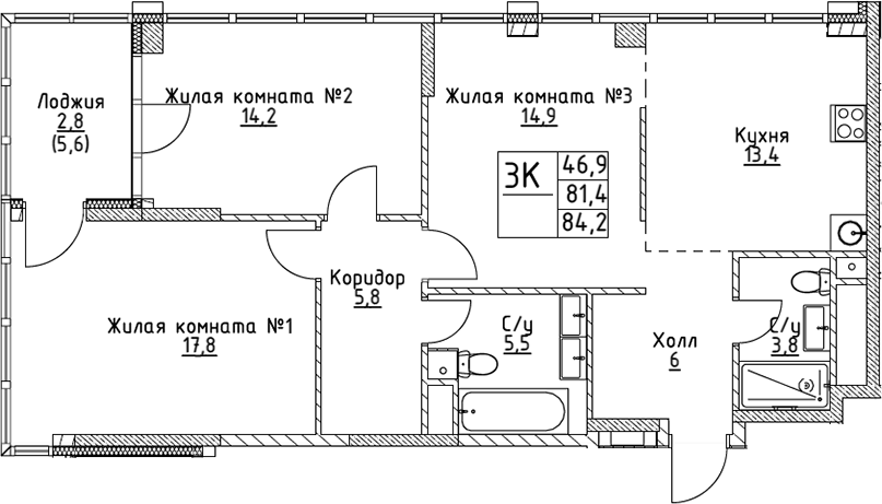 3-комн. ВЭРИ на Миклухо-Маклая