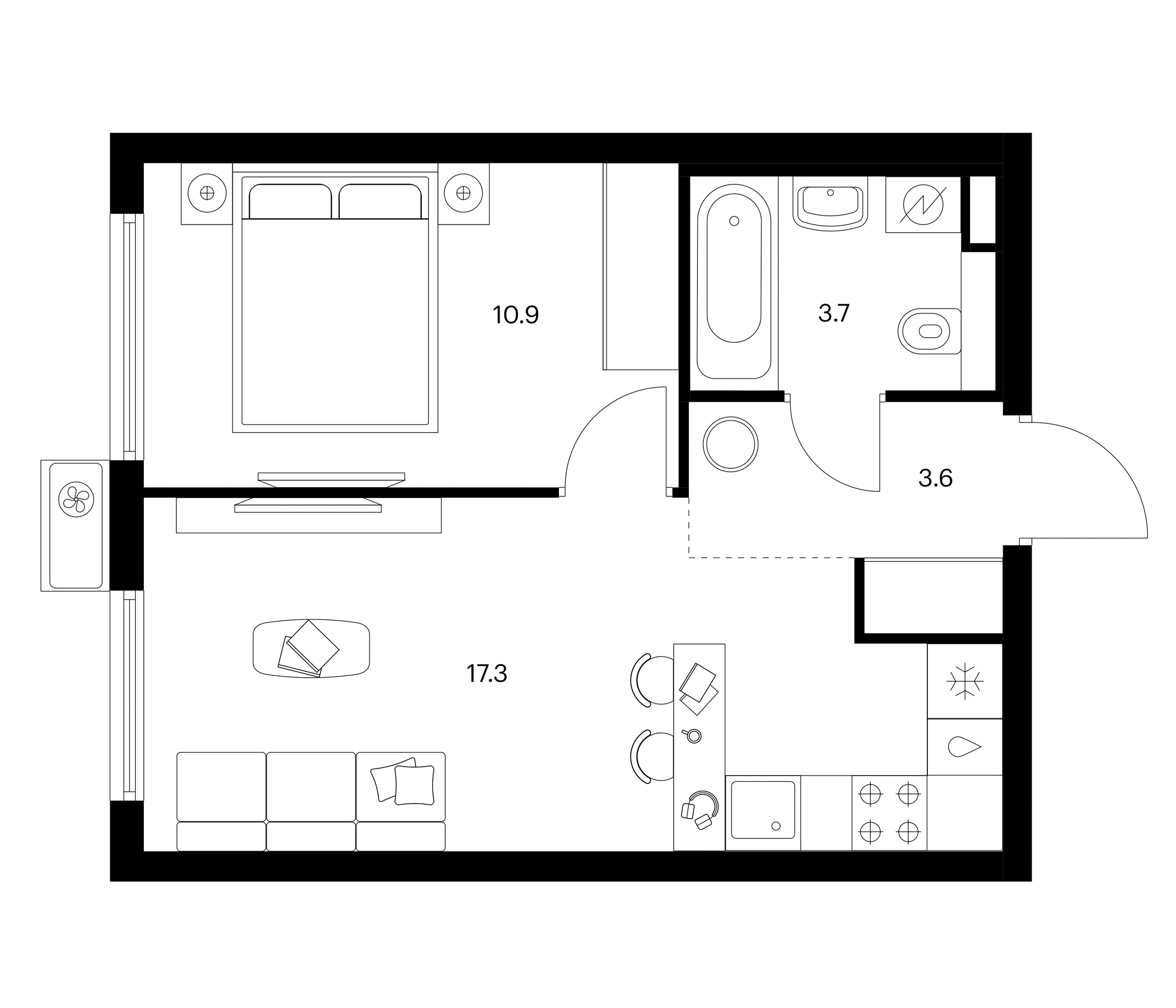 1-комн., 35.5 м², 22/25 этаж, ЖК «Белая Дача парк»