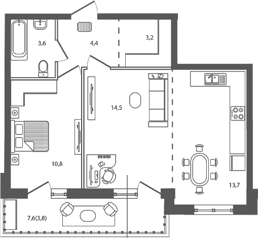 2-комн. квартира, 50.2 м² в ЖК Сиреневый бульвар — фото 2