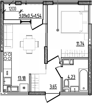 1-комн. квартира, 32.8 м² в ЖК Моренуар — фото 2