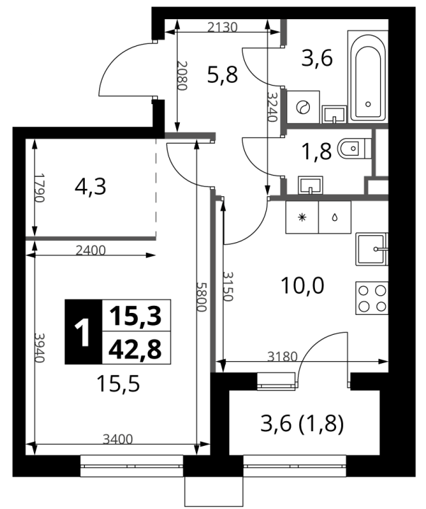 1-комн., 41 м², 14/16 этаж, ЖК «1-й Ясеневский»