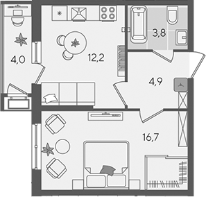 1-комн. квартира, 37.6 м² в ЖК Рекорд — фото 2