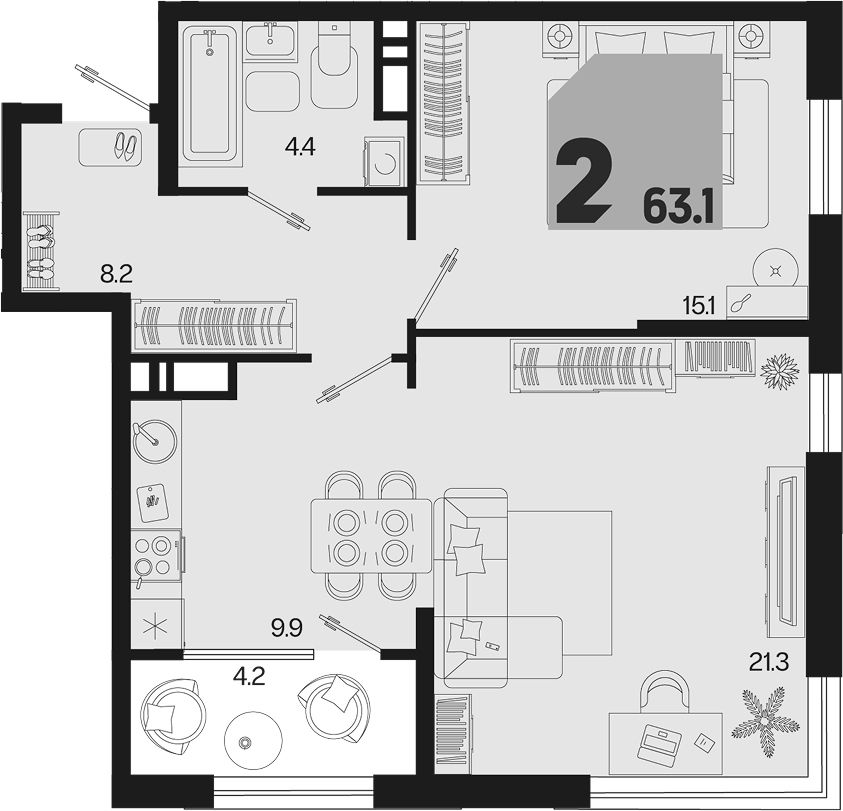 2-комн. квартира, 58.9 м² в ЖК Первое место — фото 2
