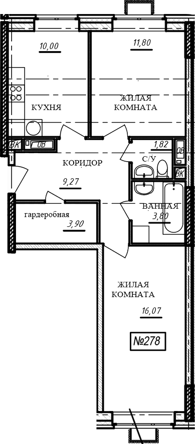 2-комн., 56.7 м², 16/16 этаж, ЖК «Краснофлотский»