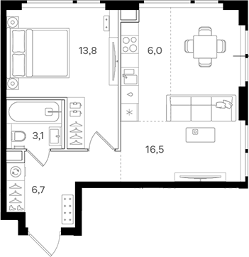 2-комн., 46.1 м², 26/31 этаж, ЖК «НАЗАРЕ»