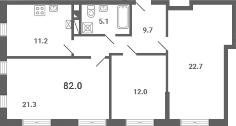 3-комн., 82 м², 1/4 этаж, ЖК «Южная Долина»