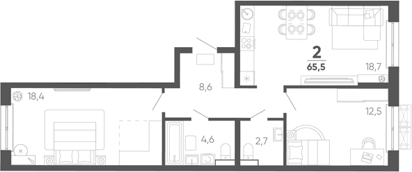 2-комн. квартира, 65.5 м² в ЖК Барса — фото 2