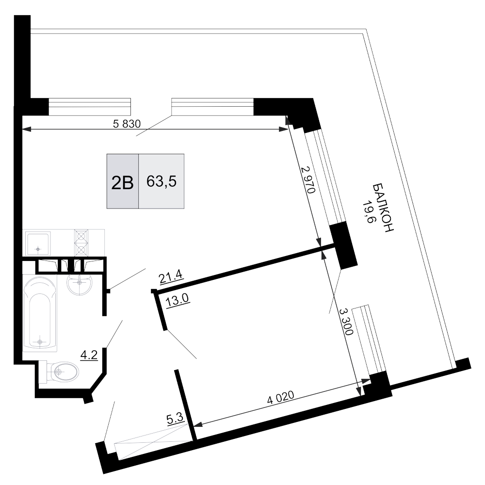 2-комн., 43.9 м², 8/9 этаж, ЖК «Гостиничный комплекс Мореград»