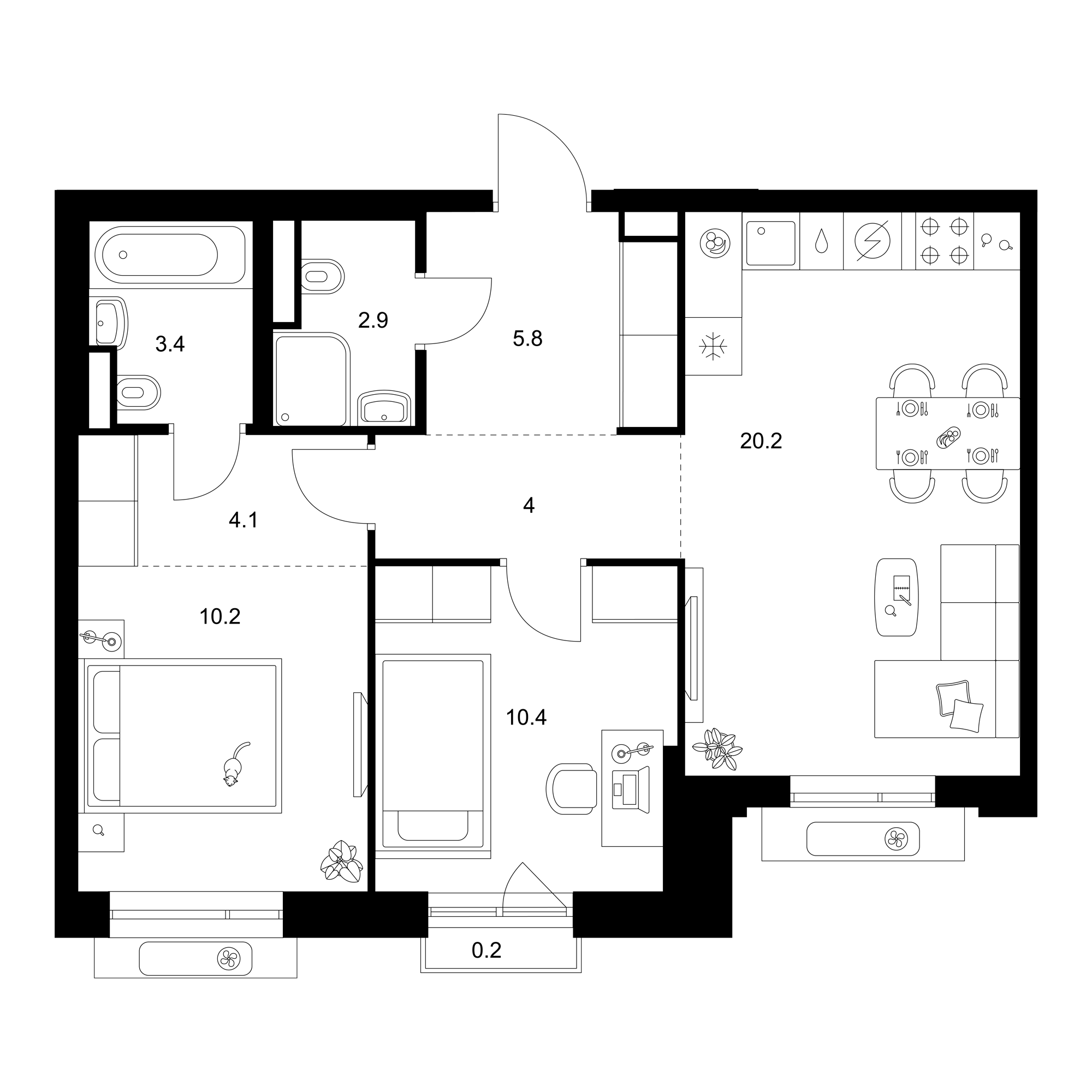 2-комн., 61 м², 10/14 этаж, ЖК «Лосиноостровский парк»