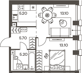 2-комн., 42.3 м², 28/33 этаж, ЖК «Инджой»