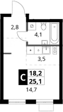 Студия, 25.1 м², 5/16 этаж, ЖК «1-й Ясеневский»