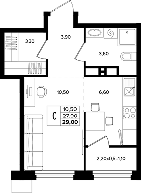 Продается 1-комн. квартира, 27.9 м²