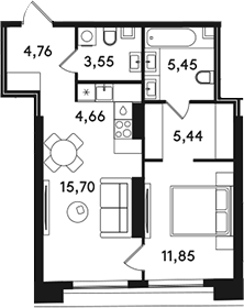 2-комн., 51.41 м², 30/49 этаж, ЖК «СОЛОС»
