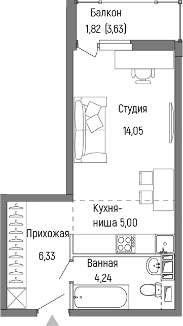 Студия, 29.62 м², 9/9 этаж, ЖК «Рига Хиллс»