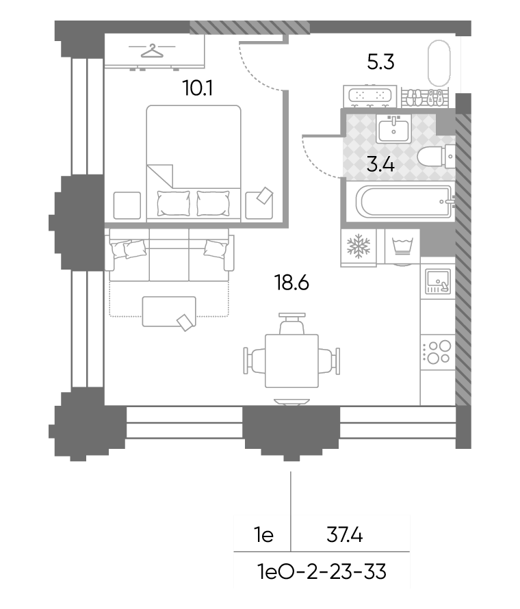 2-комн., 37.4 м², 32/43 этаж, ЖК «ЗилАрт»
