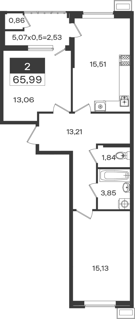 2-комн. квартира, 62.6 м² в ЖК Образцово — фото 2