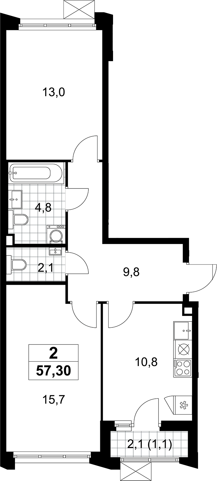 2-комн., 56.2 м², 2/11 этаж, ЖК «Деснаречье»