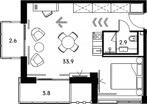 Студия, 36.8 м², 22/23 этаж, ЖК «Аквилон Сигнал»