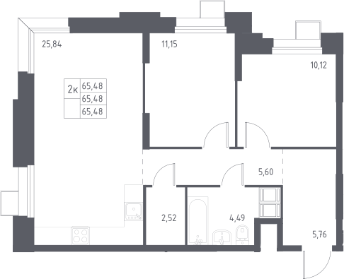 3-комн., 65.48 м², 9/23 этаж, ЖК «Тропарево Парк»