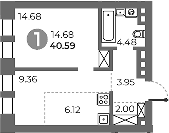 2-комн., 40.59 м², 14/24 этаж, ЖК «Павелецкая от Гранель»