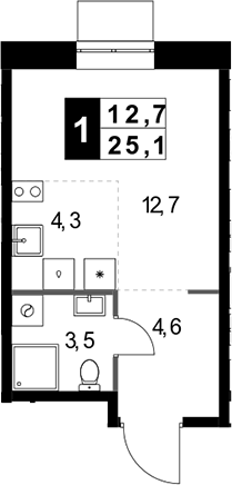 Студия, 25.1 м², 13/32 этаж, ЖК «1-й Измайловский»