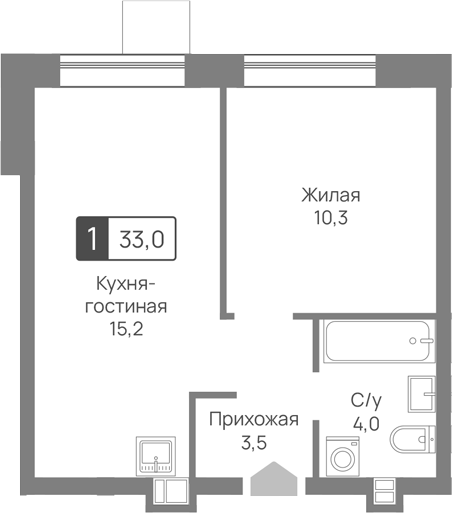 2-комн., 33 м², 7/9 этаж, ЖК «Лесная Отрада»