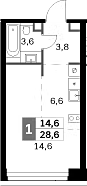 Студия, 28.6 м², 26/47 этаж, ЖК «Амбер Сити»