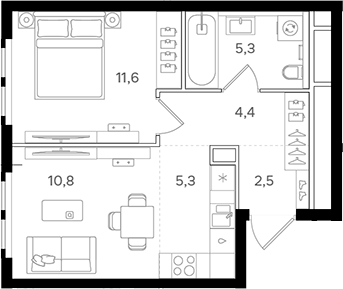 2-комн., 39.9 м², 20/25 этаж, ЖК «НАЗАРЕ»