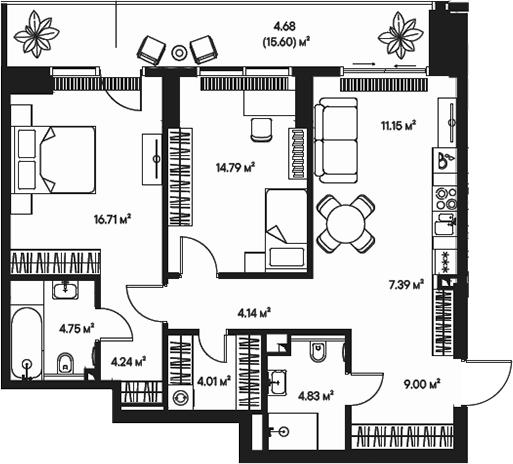 3-комн., 81.01 м², 6/57 этаж, ЖК «Джойс»