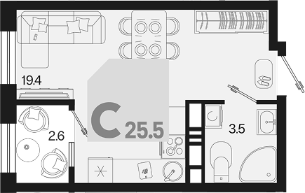 Студия квартира, 22.9 м² в ЖК Первое место — фото 2