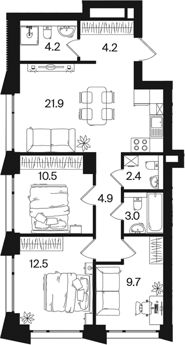 4+ комнаты, 73.3 м², 8/26 этаж, ЖК «РАКУРС»