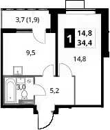1-комн., 32.5 м², 21/24 этаж, ЖК «1-й Донской»