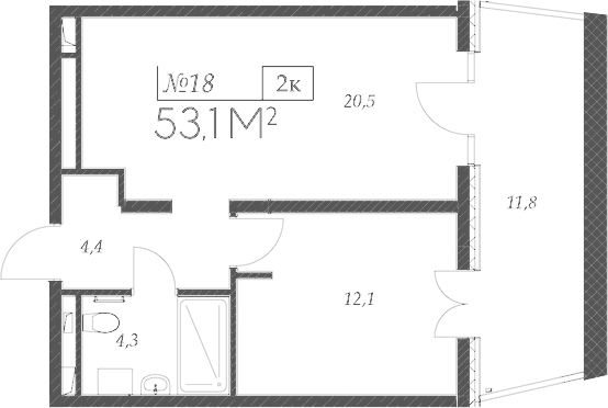 2-комн. квартира, 41.3 м² в ЖК Морелло — фото 2