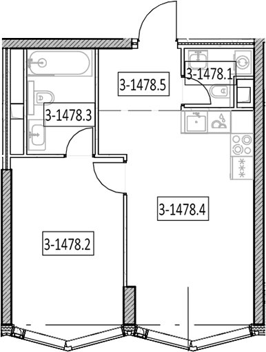 2-комн., 44.6 м², 47/55 этаж, ЖК «Айс Тауэрс»