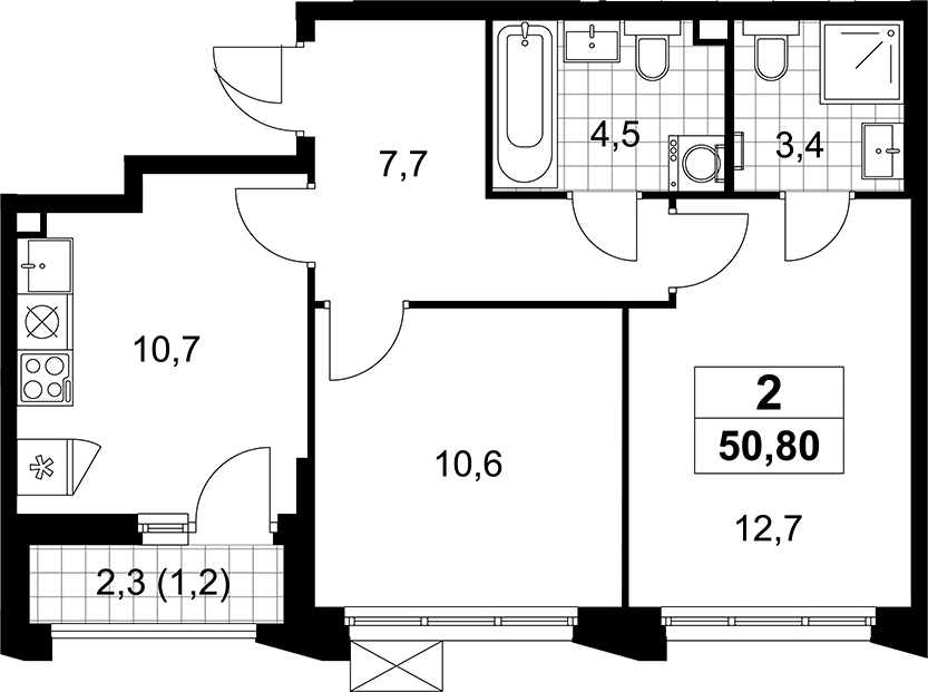 2-комн., 49.6 м², 2/11 этаж, ЖК «Деснаречье»