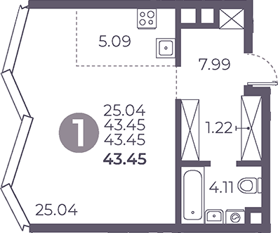 Студия, 43.45 м², 15/39 этаж, ЖК «Мневники от Гранель»