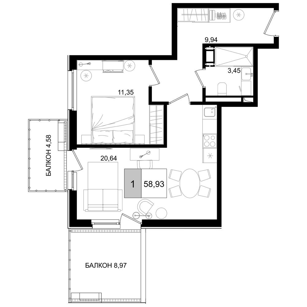 2-комн., 45.38 м², 8/8 этаж, ЖК «IT гостиничный комплекс Корсаков»
