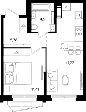 2-комн., 39.47 м², 2/18 этаж, ЖК «Парк Победы 3»