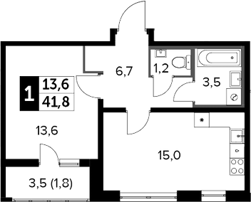 1-комн., 40 м², 2/24 этаж, ЖК «Южная Битца»
