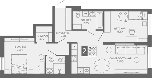 2-комн. квартира, 73 м² в ЖК Иначе в Молодежном — фото 2