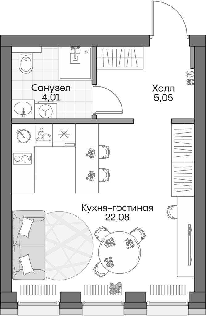 Студия, 30.3 м², 7/16 этаж, ЖК «Инсайдер»