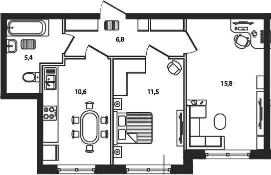 2-комн. квартира, 50.1 м² в ЖК Сиреневый бульвар — фото 2