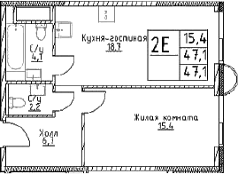 2-комн., 47.1 м², 23/29 этаж, ЖК «Наметкин Тауэр»