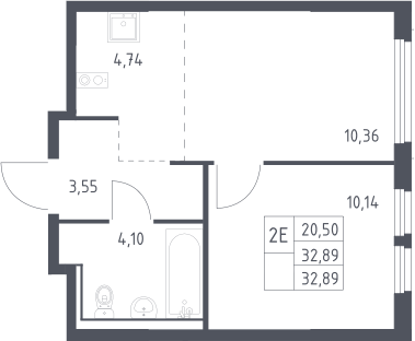 2-комн., 32.89 м², 9/17 этаж, ЖК «Пригород Лесное»