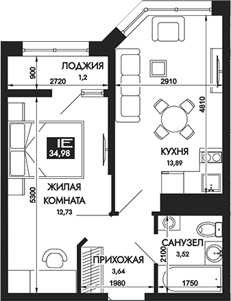 1-комн. квартира, 33.78 м² в ЖК Вершины. ГК Смена — фото 2