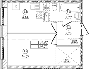 1-комн., 30.04 м², 5/9 этаж, ЖК «Юго-Западный квартал»
