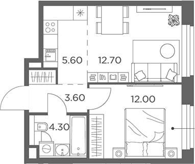 2-комн., 38.2 м², 13/17 этаж, ЖК «Белый Град»