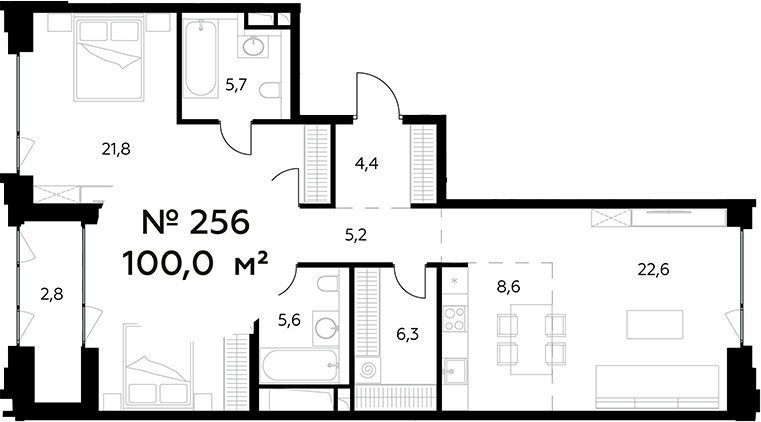 3-комн., 97.2 м², 6/8 этаж, ЖК «Монблан»